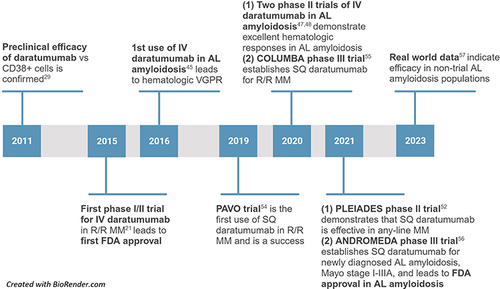 Figure 1 Summary timeline of major events involving daratumumab.