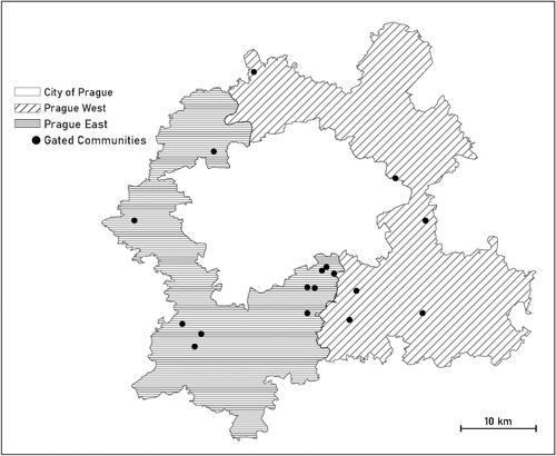 Figure 1. Location of the gated communities within the Prague Urban Region.Source: Own field research.