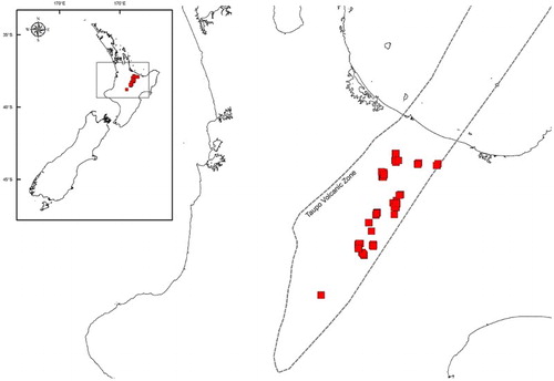 Figure 1. Taupō Volcanic Zone, North Island, New Zealand, with sampling locations in red.