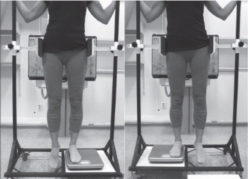 Figure 7. The Chamberlain technique. Radiographs are obtained with the patient standing on one leg with the other leg hanging down.
