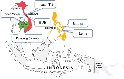 Figure 1. Map of study sites in South East Asia Countries.