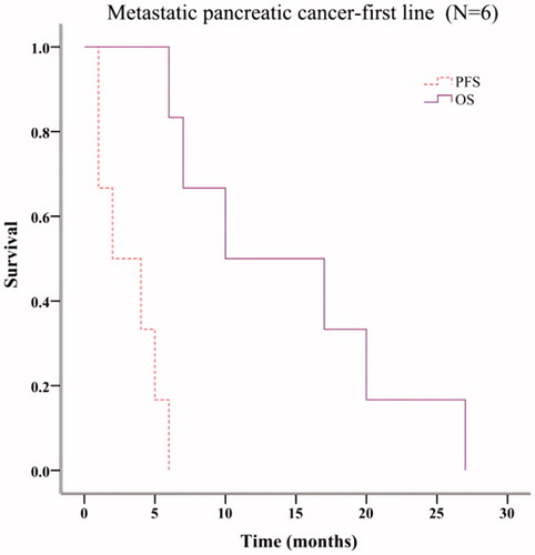 Figure 3. Survival analysis of metastatic pancreatic cancer patients receiving mFOLFIRINOX as the first line chemotherapy.
