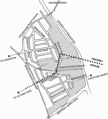 Figure 4. Map locating streets in Hackney Wick, 1890s.