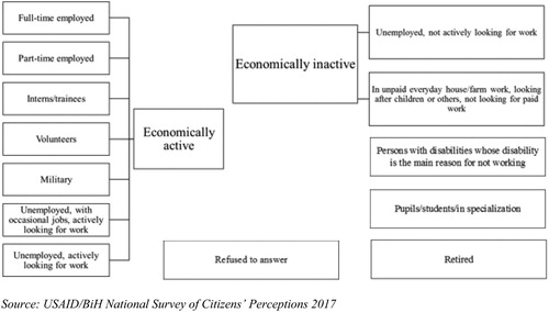 Figure 1. Disaggregation of respondents per activity status.Source: USAID/BiH National Survey of Citizens’ Perceptions 2017.