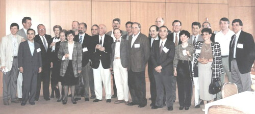 Meakins-Christie reception at the American Thoracic Society Conference in 1995. Joseph Milic-Emili is 3rd from left in the front row.
