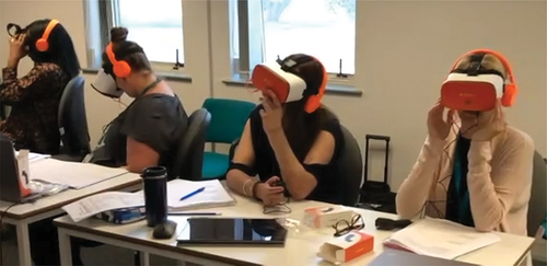 Figure 1. Social workers using 360-degree video headsets.