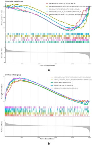 Figure 2. GSEA enrichment analysis for the DEGs. (a) Control groups. (b) The glomerulus of FSGS groups.