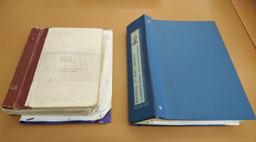 FIGURE 4. Working copies of the 1946 (left) and 1978 (right) Parsons manuals in the Bodleian Libraries Map Room, which remain in use by map cataloguers (Image: Bodleian Libraries).