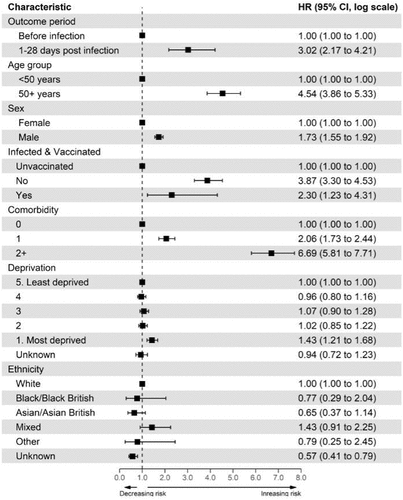 Figure 3. Cox regression estimates of CVST events following SARS-CoV-2 infection: all participants.