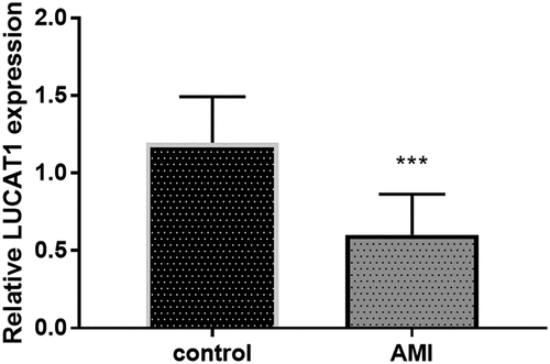 Figure 1. The expression of LUCAT1 was reduced in the AMI patients compared to control individuals. ***P < 0.001