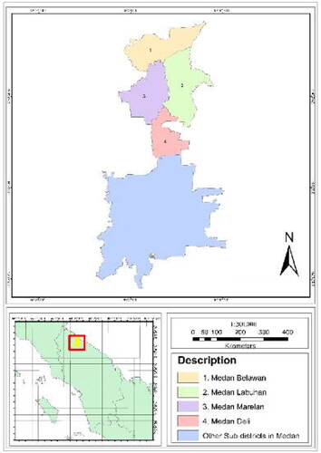 Figure 1. A map of North Sumatra Showing the study areas in the Northern of Medan City.