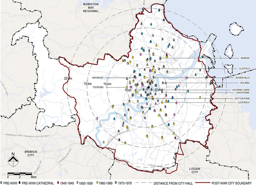 Figure 5. Mapping of Brisbane’s Catholic churches.