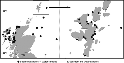 Fig. 3. Locations of sediment and water samples processed during this study.