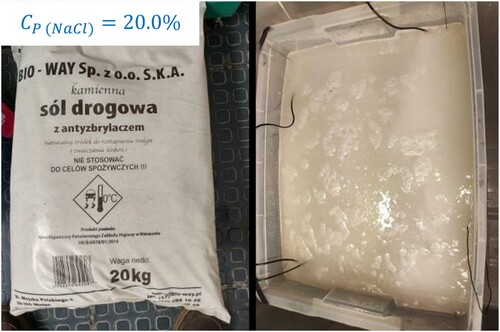 Figure 6. Road salt used in experiment and brine solution.