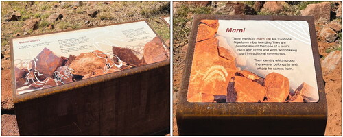 Figure 24. Two of the interpretive signs that focus on animals and local art traits, installed as part of the new Nganjarli tourist development.