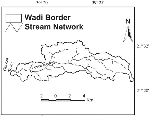 Fig. 2 Wadi Goase catchment, channel network and Gueeza district.