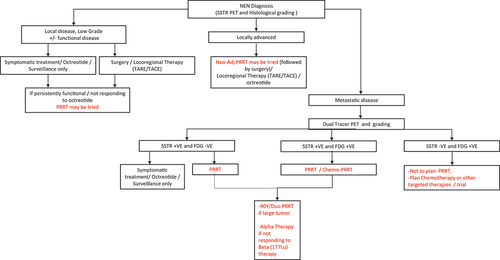 Figure 13. Simplified flow-chart demonstrating potential areas where PRRT may be employed in the management of NENs.