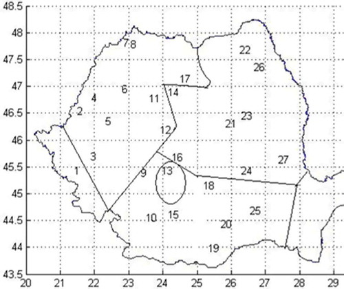 Figure 15. Homogeneous zones obtained from the significant weights of the first five EOFs rotated for the spring discharges (1931–1998).