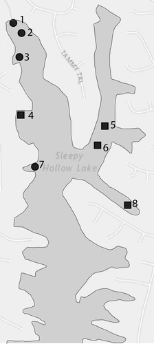 Figure 1. Map of Sleepy Hollow Lake showing sampling locations.