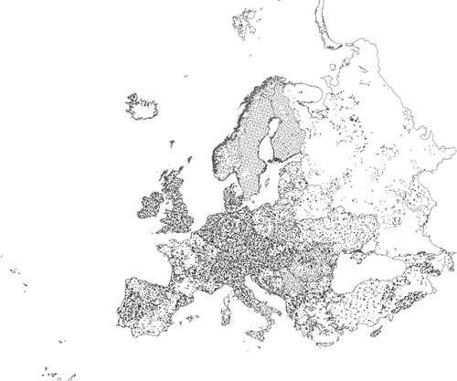 Figure 3. Location of the 17 000 10 × 10 km squares with EBBA2 standardized surveys. In the context of this project, all these squares were surveyed in a standardized manner between one and ten times. Each survey have a complete list of all species recorded in a given time frame at a particular site and on a single day.