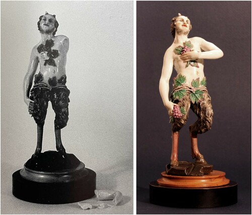 Figure 1. Satyr, manufacturer Doccia (Ginori, Italy), second half of the eighteenth century, museum collection Poldi Pezzoli Milan (Italy) before conservation in 1984 (left) and present state (right). Credit: Poldi Pezzoli Museum (1984 and 2012).