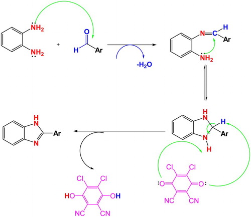 Scheme 2. Proposed mechanism for synthesis of 2-substituted benzimidazole derivatives using DDQ as oxidant agent.