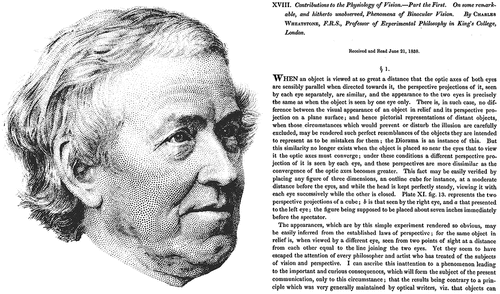 Figure 2. A portrait of Charles Wheatstone and the title page of his first article on stereoscopic vision.