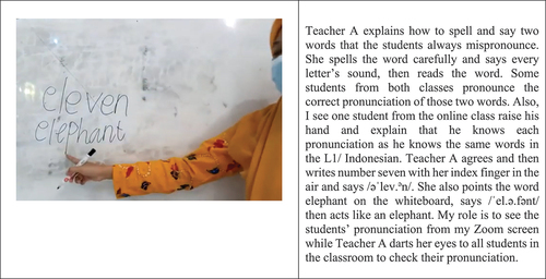 Figure 7. Teacher B’s photovoice - Teacher A’s clarification about two different words pronunciations.