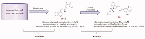 Figure 2. Identification of hit compound (DYT-1) from our chemical library and further optimizations to discover lead compound (29e).