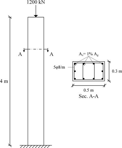 Figure 4. The studied column; Ag and As represent the gross area of the column and the area of the longitudinal reinforcement, respectively.