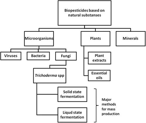 Figure 1. Schematic representation of the different types biopesticides based on natural substanses addressed in this revew.