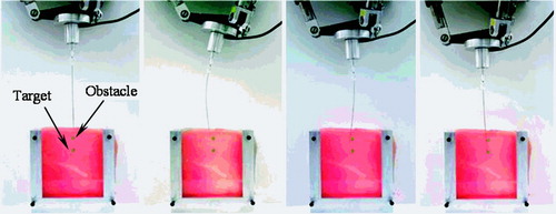 Figure 6. Needle insertion by robot corresponding to simulation steps 1, 3, 4 and 6 (see Figure 5). [Color version available online.]