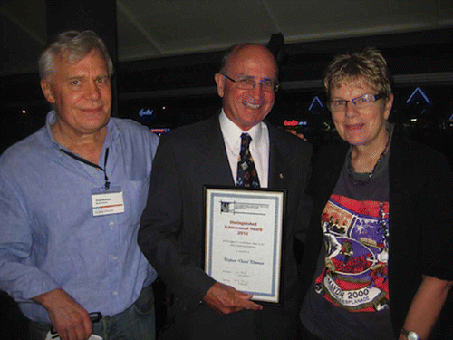 1. Professor David Plowman receiving the Vic Taylor Distinguished Long-Term Contribution Award from the incoming and outgoing AIRAANZ Presidents Professors Greg Bamber (left) and Janis Bailey at the 2013 AIRAANZ conference.