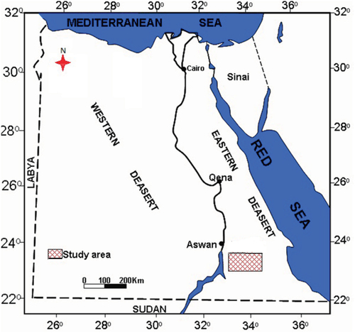 Figure 1. Location of Gabal Ineaji area, SED, Egypt.