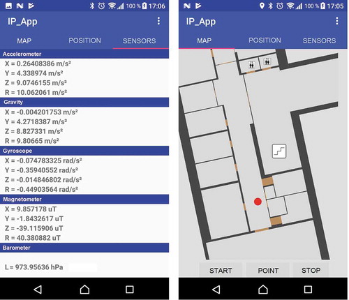 Figure 9. Developed application for the real-time indoor positioning.