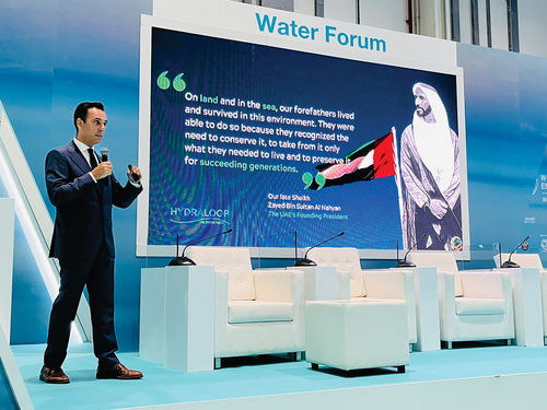 Figure 5. Hydraloop speaker referencing Sheikh Zayed at the world future energy summit. Source: Author, January 2022.