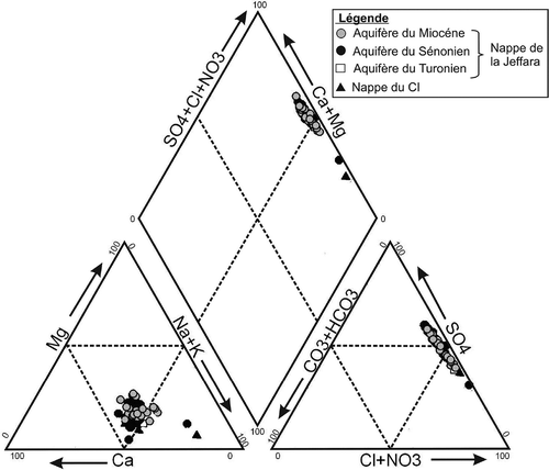 Fig. 7 Diagramme de Piper des eaux souterraines de la Jeffara de Gabès.