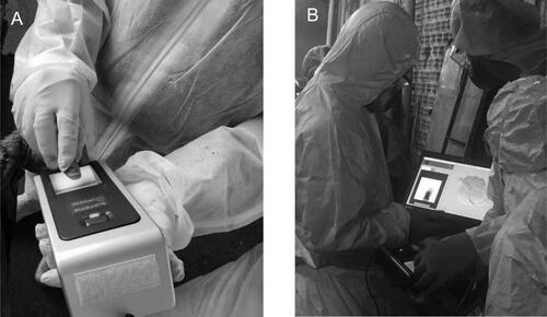 Figure 2. The collection (A) and matching (B) of fingerprints using the Alethia System.