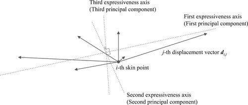 Figure 2. Expressiveness coordinate system defined according to the displacement vectors on a skin point.