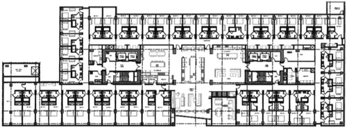 Figure 1 A proposed floorplan within an 18-storey co-living project in San Jose, demonstrating the ‘outsourcing’ of private amenities to a small shared coreSource: Pepper (Citation2019).