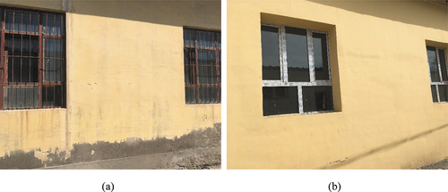 Figure 5. Photo of the experimental office room. (a) Pre-renovation test building in August 2018. (b) Testing building after renovation in April 2019.