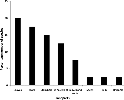 Figure 4.  Proportion of different plant parts used in herbal remedies.