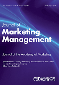 Cover image for Journal of Marketing Management, Volume 36, Issue 17-18, 2020
