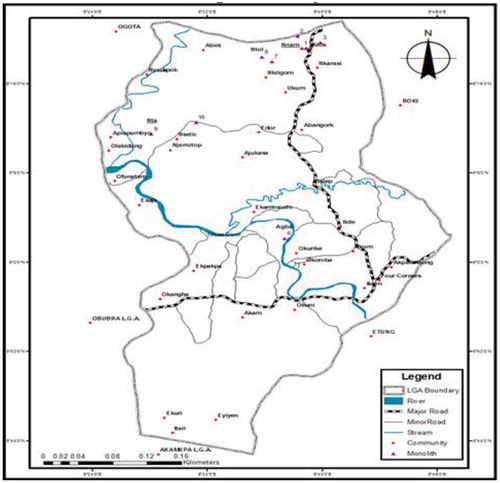 Figure 1. Map showing Ikom monolith sites.