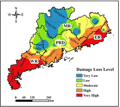 Figure 9. Spatial distribution of TCs damage loss during 2014-2018.