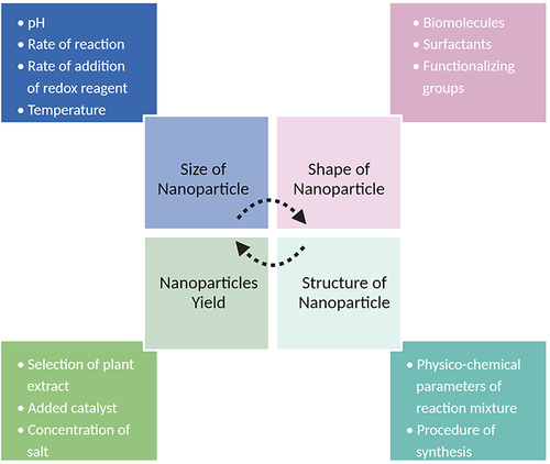 Figure 2 The impact of diverse factors on the morphology and yield of nanoparticles.