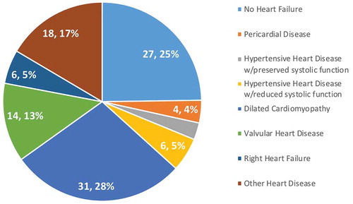 Figure 4. Heart failure NOS diagnoses.Prior to TTE, heart failure NOS was a common diagnostic category. TTE eliminated this category, revealing the etiology of symptoms, including those not in heart failure, in all cases.