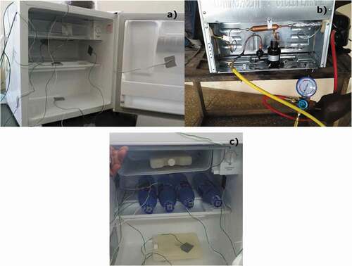 Figure 8. The modified fridge with the installation of a micro-compressor and PCM packs for onsite testing in Ghana