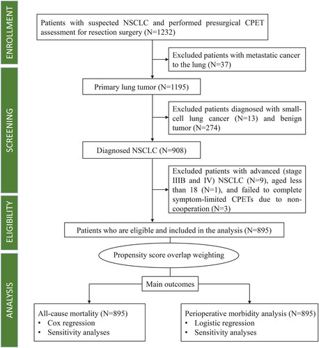 Figure 1. Flowchart from enrollment to analysis. CPET, cardiopulmonary exercise test; NSCLC, non-small cell lung cancer.