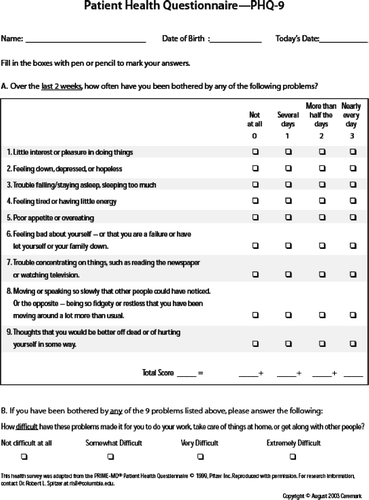 Figure 8 Patient Health Questionnaire—PHQ-9.